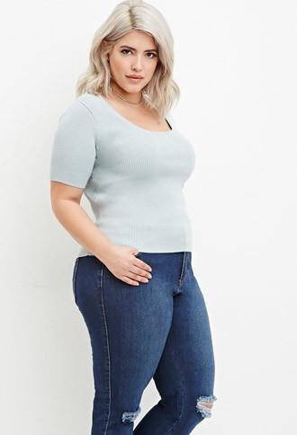 Forever21 Plus Women's  Seafoam Plus Size Classic Ribbed Top