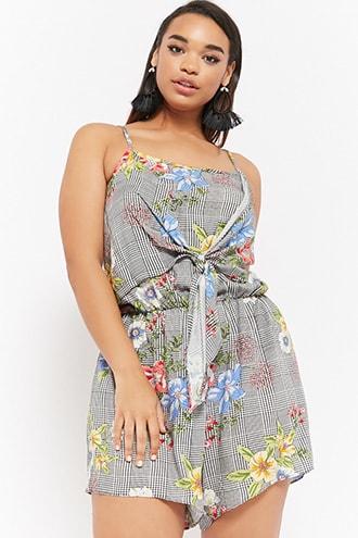 Forever21 Plus Size Houndstooth Floral Romper