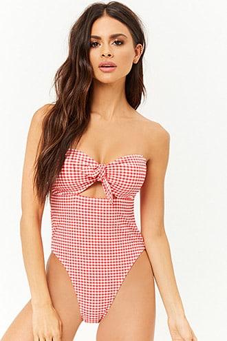 Forever21 Gingham Knot-front One-piece Swimsuit