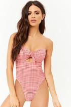 Forever21 Gingham Knot-front One-piece Swimsuit