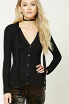 Forever21 Tie-neck Ribbed Knit Cardigan