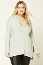 Forever21 Plus Women's  Heather Grey Plus Size Ribbed Hooded Top
