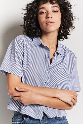 Forever21 Boxy Pinstripe Pocket Shirt