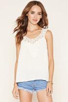 Forever21 Women's  Natural Embroidered Crochet Top