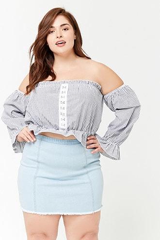 Forever21 Plus Size Frayed Denim Mini Skirt