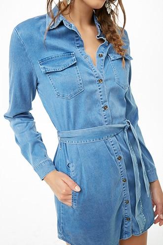 Forever21 Oil Wash Belted Shirt Dress