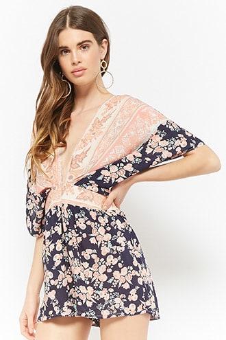 Forever21 Selfie Leslie Floral Patternblock Romper