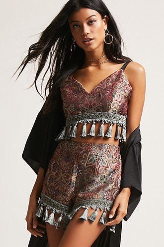Forever21 Jacquard Cropped Cami & Shorts Set