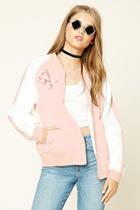 Forever21 Women's  Blush Embroidered Souvenir Jacket