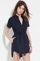 Forever21 Women's  Navy Belted Shirt Dress