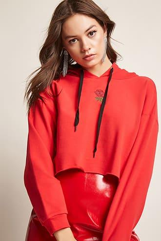 Forever21 Fleece Rose Graphic Hoodie