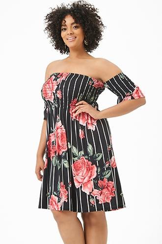 Forever21 Plus Size Floral Striped Mini Dress