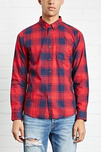 21 Men Men's  Red & Blue Cotton Plaid Shirt