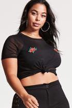 Forever21 Plus Size Rose Patch Mesh Top