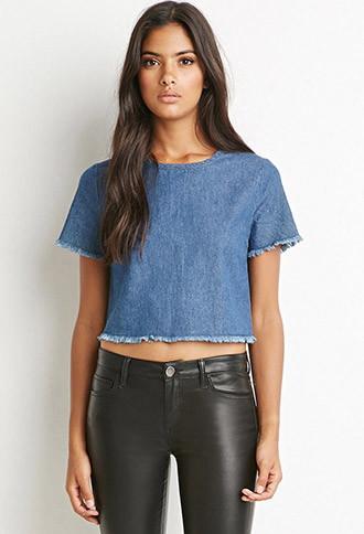 Forever21 Frayed Denim Crop Top