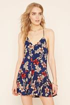 Love21 Women's  Navy & Coral Contemporary Floral Cami Dress