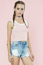 Forever21 Women's  Pink & Cream Contrast-trim Sweater Crop Top