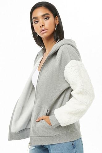 Forever21 Faux Shearling-trim Hoodie