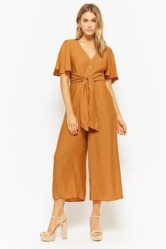 Forever21 Front-tie Wide-leg Jumpsuit