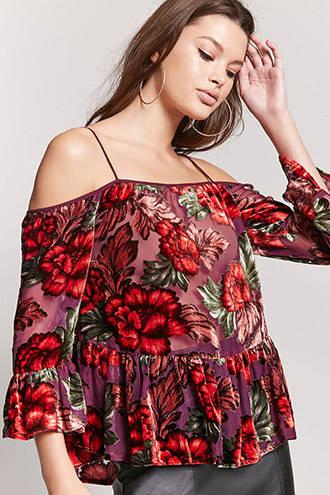 Forever21 Open-shoulder Velvet Burnout Top