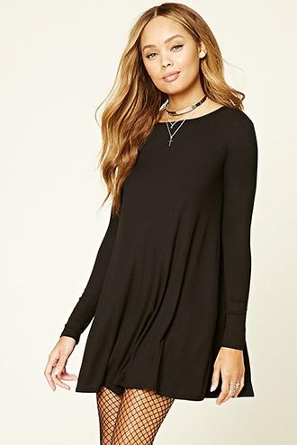 Forever21 Women's  Black Ribbed Knit Swing Dress
