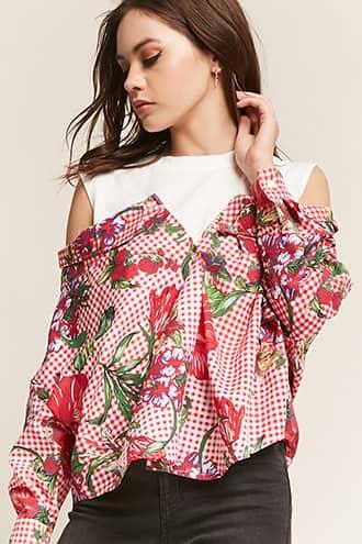 Forever21 Floral Gingham Twofer Top