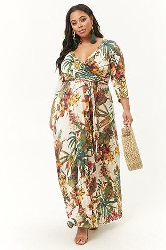 Forever21 Plus Size Tropical Surplice Maxi Dress