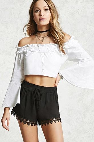 Forever21 Lace Embroidered Smocked Shorts