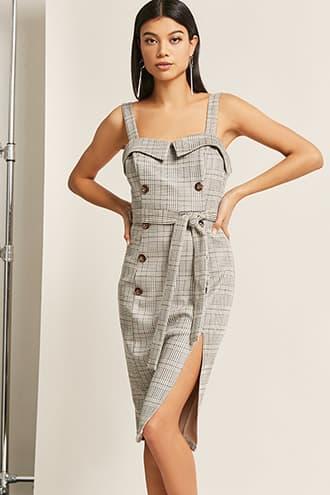 Forever21 Glen Plaid Double-breasted Midi Dress