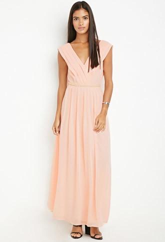 Love21 Women's  Peach Contemporary Bejeweled Waist Maxi Dress