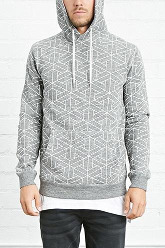 21 Men Men's  Heather Grey & White Geo Print Hoodie