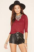 Forever21 Women's  Burgundy Scalloped Lace Top