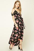 Forever21 Women's  Black & Red Floral Print Maxi Dress
