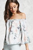 Forever21 Floral Satin Bell-sleeve Top