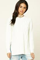 Forever21 Women's  Cream Longline Cable Knit Sweater