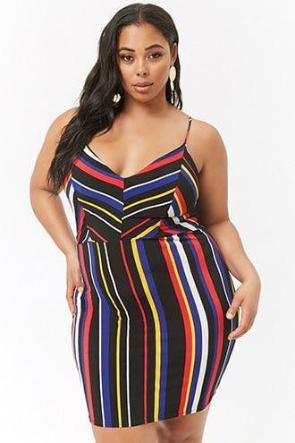 Forever21 Plus Size Striped V-neck Bodycon Dress