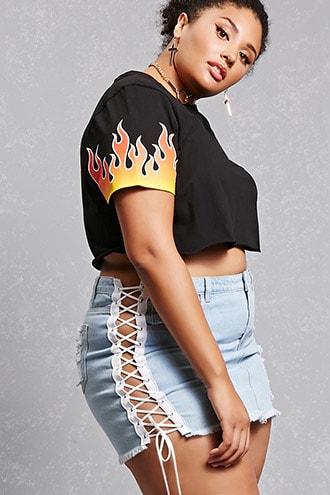 Forever21 Plus Size Lace-up Denim Skirt