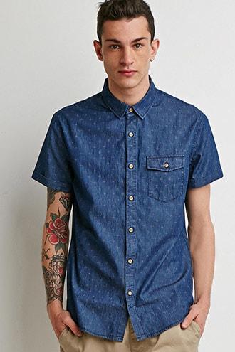 Forever21 Micro Print Pocket Shirt