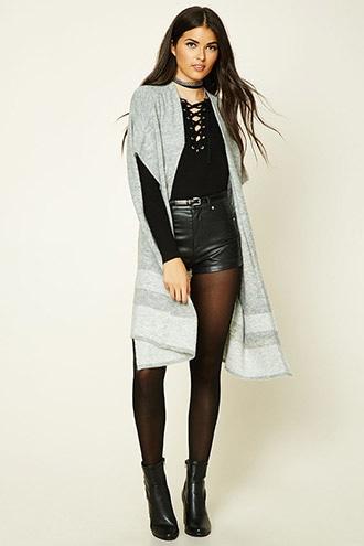 Love21 Women's  Heather Grey & Ivory Contemporary Striped Cardigan