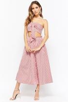 Forever21 Striped Tie Front Crop Top & Pants Set