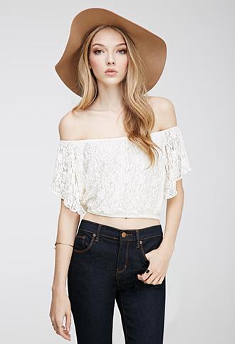 Forever21 Floral Lace Off-the-shoulder Top Cream Small