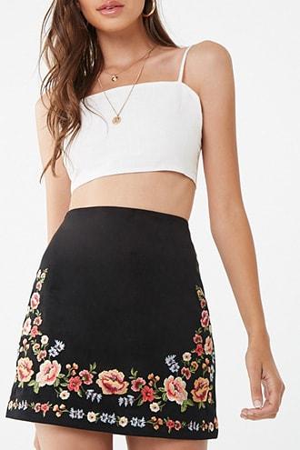 Forever21 Faux Suede Embroidered Mini Skirt