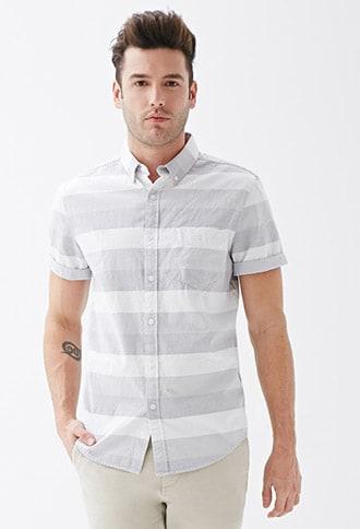 Forever21 Mens Striped Oxford Shirt