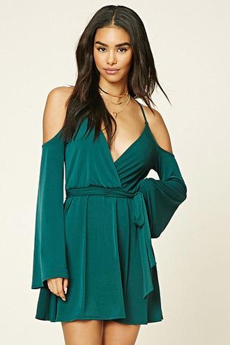Forever21 Women's  Emerald Crisscross Open-shoulder Dress
