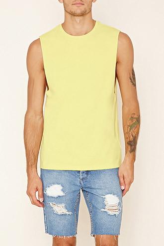 21 Men Men's  Yellow Cotton Muscle Tee