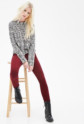 Forever21 Southwestern-patterned Mock Neck Top