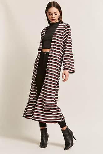 Forever21 Stripe Open-front Longline Cardigan