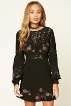 Forever21 Women's  Floral Embroidered Mini Dress
