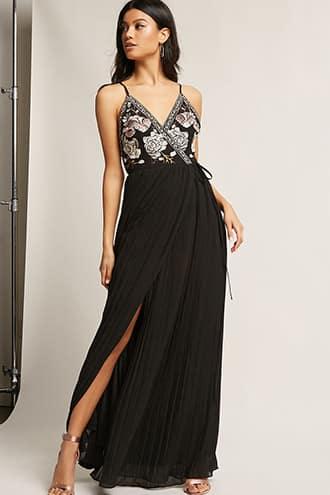 Forever21 Soieblu Metallic Floral Maxi Wrap Dress