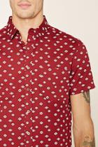 21 Men Men's  Burgundy & Cream Geo Print Shirt